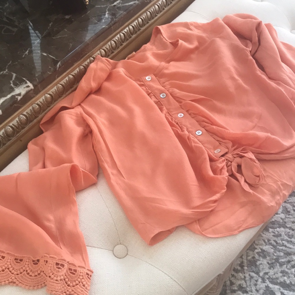 Elegant Peach Blouse with Lace Detail